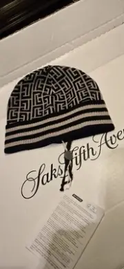 $650 Balmain Beanie Hat Men Limited Edition Gray Black Wool