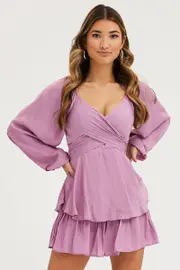 Purple Wrap Playsuit Long Sleeve - Size 6, Women's Playsuit