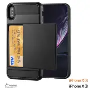 Black Slide Card Slot Armor Heavy Duty Case Cover for iPhone Xs Max XR 10s 10R