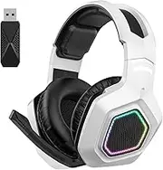 Wireless Gaming Headset, 2.4GHz Wireless Bluetooth Gaming Headphone with Noise Canceling Microphone, 1000mAh Battery & RGB Light, 3.5mm Wired Gamer Headset for PC, for PS5, for
