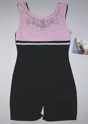 Moret Biketard Unitard Leotard Bodysuit Black Pink Silver Stud Heart New Girl