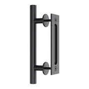 30cm Pull and Flush Barn Door Handle Square Handles set of Frosted Black Surface Round