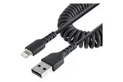 StarTech.com 1m (3ft) USB to Lightning Cable, MFi Certified, Coiled iPhone Charger Cable, Black, Durable TPE Jacket Aramid Fiber