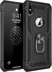 Cavor for iPhone X/iPhone Xs Case (5.8") TPU Case PC Bumper 360° Rotation Ring Holder Kickstand Back Cover [Work with Magnetic Car Mount] Shockproof Protective Cover-Black