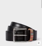 Paul Smith Mens Black Signature Stripe Keeper Leather Belt Size 30
