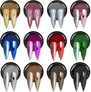 SAVILAND Mirror Chrome Nail Powder Set - 12 Colors Metallic Holographic Chrome Nail Powder Purple Green Red Rose Gold Nail Chrome Powder for Gel Nails Manicure Nail Art Chrome Powder Gifts for Women Christmas Gift