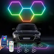 Hexagon Led Lights RGB Hexagon LED Garage Light Remote Hexagon Lighting with Music Mode Dimmable RGB Garage LED Panel Light Honeycomb Lights Ceiling for Gym Bar Gaming Room Garage Lighting