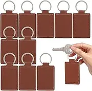 CIATBYYJ 10Pcs Leather Keychain Blanks, Rectangular Leather Key Fob Kit with Keychain Rings, Laser Engraving Blanks Leathers Keychains for Personalized Key Chains DIY Craft Gifts, Brown