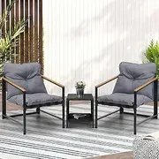 Livsip 3Pcs Outdoor Dining Set with Tempered Glass Table and Soft Seat Cushions