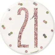 21st Birthday White And Rose Gold Badge Age 21 Rose Gold Party Pin Button Decor UP, Medium, Plastic Metal Acrylic