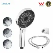 Decaura Chrome Hand Held Shower Head Round +1.5m Shower Hose+Adhesive Holder