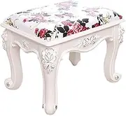 Footstool Dressing Table Small Foot Upholstered Chair Pu Leather Home Living Room Bedroom Rectangular with Padded Seat (Color : White (Silver))