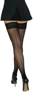 Annes styling Womens Hold Ups with Back Seam 20 Denier Sensual Stockings Sexy Lace Top High Thigh with Silicone
