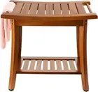 Utoplike Teak Shower Bench Seat with Handles, Portable Wooden Spa Bathing Stool