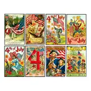 8 Fourth of July Stickers, REPRODUCTIONS, 1 Sheet of Mini Victorian Card Decals