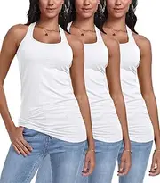 [IPOVE] Women's Racerback Tank Tops Cotton Sleeveless Long Camisole Shirt for Yoga Workout Running Athletic 3 Pack