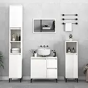 2 Piece Bathroom Furniture Set - High Gloss White Engineered Wood, Sink Cabinet & Mirror, Durable & Moisture Resistant, Ample Storage Space
