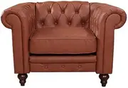 Single Seater Brown Sofa Armchair for Lounge Chesterfireld Style Button Tufted in PU Leather