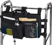 Walker Baskets for Folding Walker with Cup Holder Walker Storage Bag Hand Free Walker Organizer for Rollator, Wheelchair, Folding Walkers(Black)