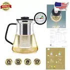 34 Oz Borosilicate Glass Tea Kettle with Built-in Thermometer & Non-Drip Spout