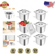 Durable Stainless Steel Steam Table Pans with Lids - 1/6 Size, 2.7 Quart