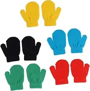 [MOBUTOFU] 5 Double Pack Child Winter Gloves Knitted Full Finger Mittens Cozy Thermal Gloves for Boys Girls