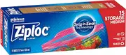 Ziploc Storage Bags Medium that helps keep food fresh, Resealable Food Storage & Reusable, Microwave Safe and BPA Free, 15-pack