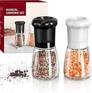 CIRCLE JOY Manual Salt and Pepper Grinder Set for Professional Chef, Refillable Salt and Pepper Shakers with Ceramic Blades, Adjustable Coarseness and BPA-free 180ml Glass Container, Short Black White