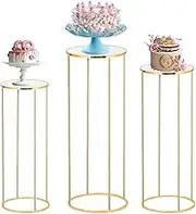 Bonastella Cylinder Stands for Party, 3PCS Cylinder Pedestal Stand, Cilindros Para Fiestas Cake Table Stand for Parties Cylinder Tables for Parties Round Cylinder Stands for Party, Gold