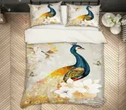 3D Peacock Flower NAO2807 Bed Pillowcases Quilt Duvet Cover Set Queen King Fay