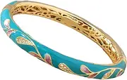 [Generic] Vintage Cloisonne Bangles | Cloisonne Handcrafted Gorgeous Rhinestone Gold Hinged Cuff Bracelet Bangles - Vintage Jewelry for Women Girls