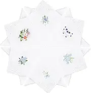 [Framendino] 12 Pack Cotton Handkerchiefs for Women Ladies Hankies Lace Floral Embroidery Handkerchief, White