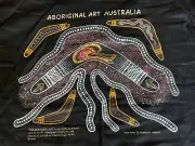AUSTRALIAN ABORIGINAL ART "THE BOOMERANG" T-SHIRT, by LEWIS BURNS