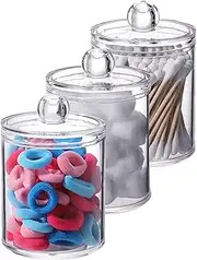 3 Pack Round Storage Canister with Lids, Bathroom Clear Acrylic Container Box, Holder Dispenser for Cotton Ball, Cotton Swab, Cotton Round Pads, 7*10cm