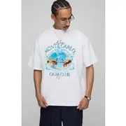 Mens White Oversized Monte Carlo Cigar Club T-Shirt
