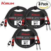 3-PACK Kirlin 3FT Dual 1/4" Mono Plug to Dual RCA Dual Patch Cable LGA-404-03