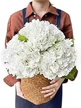 JINWOE White Hydrangea Artificial Flowers, 3Pcs Large 21” Royal Real Touch Latex Silk Flowers Faux Hydrangea, Lifelike Fake Flower for Spring Wedding Bouquet Table Centerpieces Indoor Home