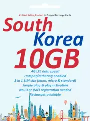 South Korea Travel - 30 days 10GB data SIM card 4G/LTE SK Telecom network