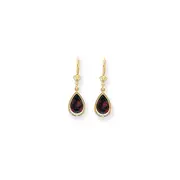 14k Yellow Gold 10x7mm Pear Garnet Checker leverback Earrings
