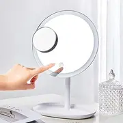 Rechargeable Makeup Mirror with Lights, 1X/5X Magnifying Vanity Mirror with 64 LED Lights, Touch Adjustable 3 Color Lighting Modes Dimmable Lighted Makeup Mirror, Portable Cosmetic Mirror for Travel