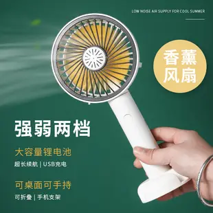 USB充電輕巧便捷可摺疊LED手持香薰風扇 桌面小風扇 可當手機支架