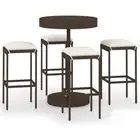 5 Pcs PE Rattan Bar Table And Stools Set Elegant Garden Outdoor Furniture Brown