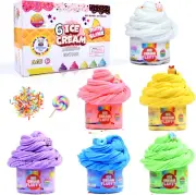 Fluffy Slime Kit 6 Color Pack Soft Non-Sticky Butter Slime with Cake Charms
