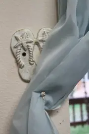 Beach Sandals Design Curtain Hold Backs Distressed White Cast Iron, H-123