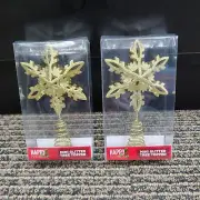 Gold Glitter Snowflake Star Tree 4 Inch Star Christmas Tree Topper (2 Pack)