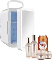 Mini Fridge,Cooler & Warmer,4L Portable Small Fridge,Car Fridge,Cosmetic Mirror with LED,for The Office, Bedroom,Car,Travel,Skincare & Cosmetics(White)