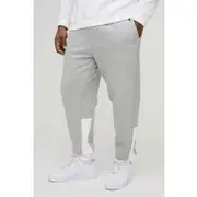 Mens Grey Marl Plus Slim Fit Man Print Colour Block Joggers