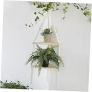 Corner Shelf White Wall Hanging - 2 Tier Wood Floating Shelves, Rustic Boho