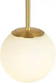 Kaj Hejmo Globe Pendant Lamp Matte White Glass- Mid Century Modern Lighting Fixture Brush Brass Finish- Semi Flush Mount Ceiling Light for Kitchen Living & Dinning Room (20cm)