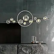 USOR LED Sputnik Chandelier with Glass Globe Shade 10-Light Pendant Light Kitchen Island Light Dimmable 3 Color Temperature Remote Black Chandelier for Kitchen Dining Living Room Bulbs Included